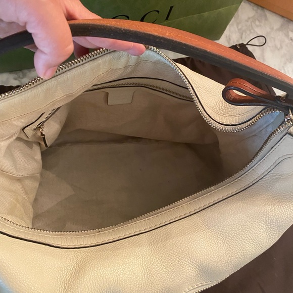 Authentic Gucci Madison Hobo w/ Crocodile Web Cream Leather Brown Top Handles - Picture 10 of 16